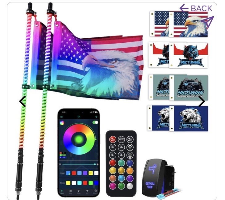 2Pcs 3ft RGB LED Spiral Whip Lights Antenna for Can Am X3 Polaris ATV UTV RZR