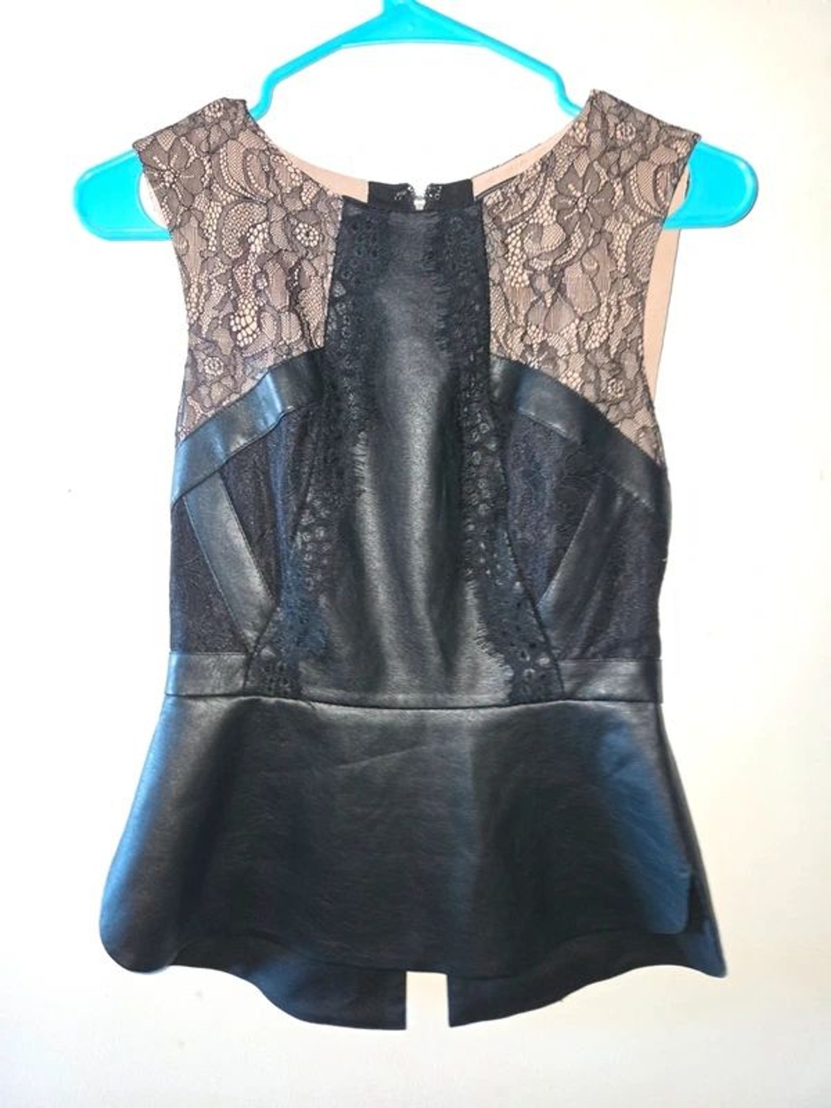 Faux black Leather & Lace Peplum Top