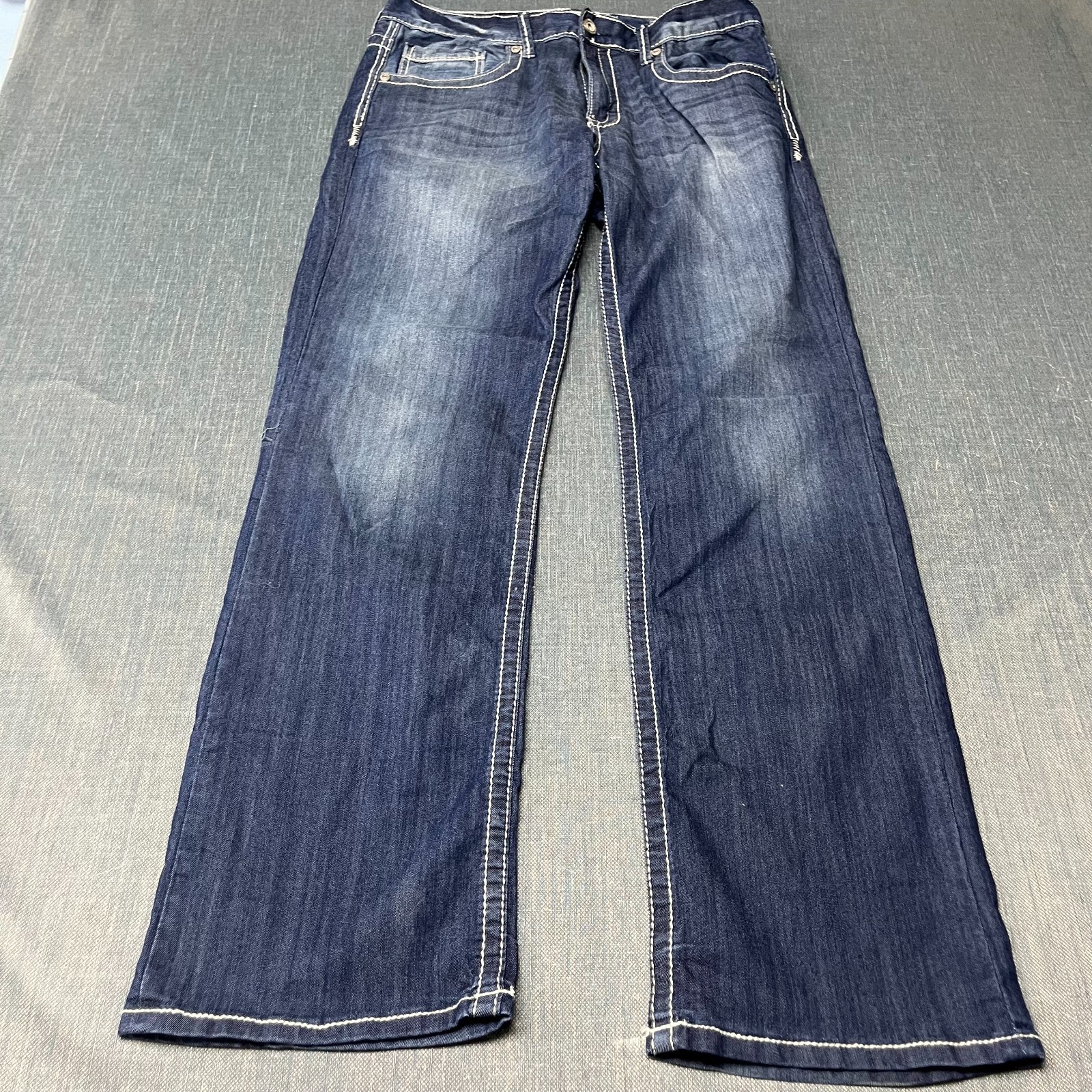BKE Men\'s Jake Jeans Size 32R Blue Casual Denim Bootcut Thick Stitch Stretch
