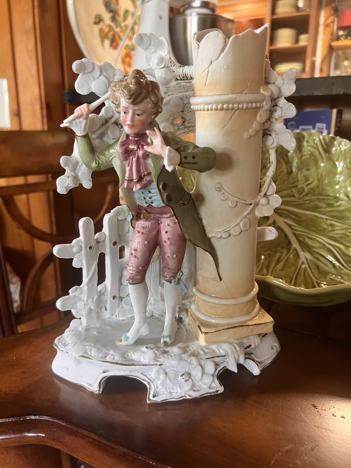 VINTAGE GERMAN PAINTED BISCUIT PORCELAIN BOY VANITY VASE VINTAGE GERMAN PAINTED BISCUIT PORCELAIN BOY VANITY VASE