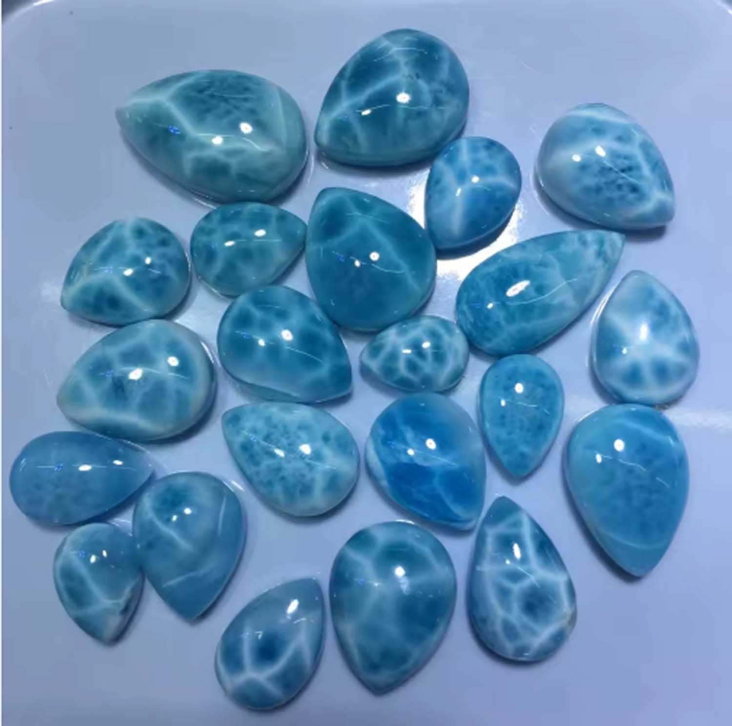 Natural Dominican Sky Blue Larimar 5 Pcs Cabochon Gemstones 50 Cts Wholesale Lot