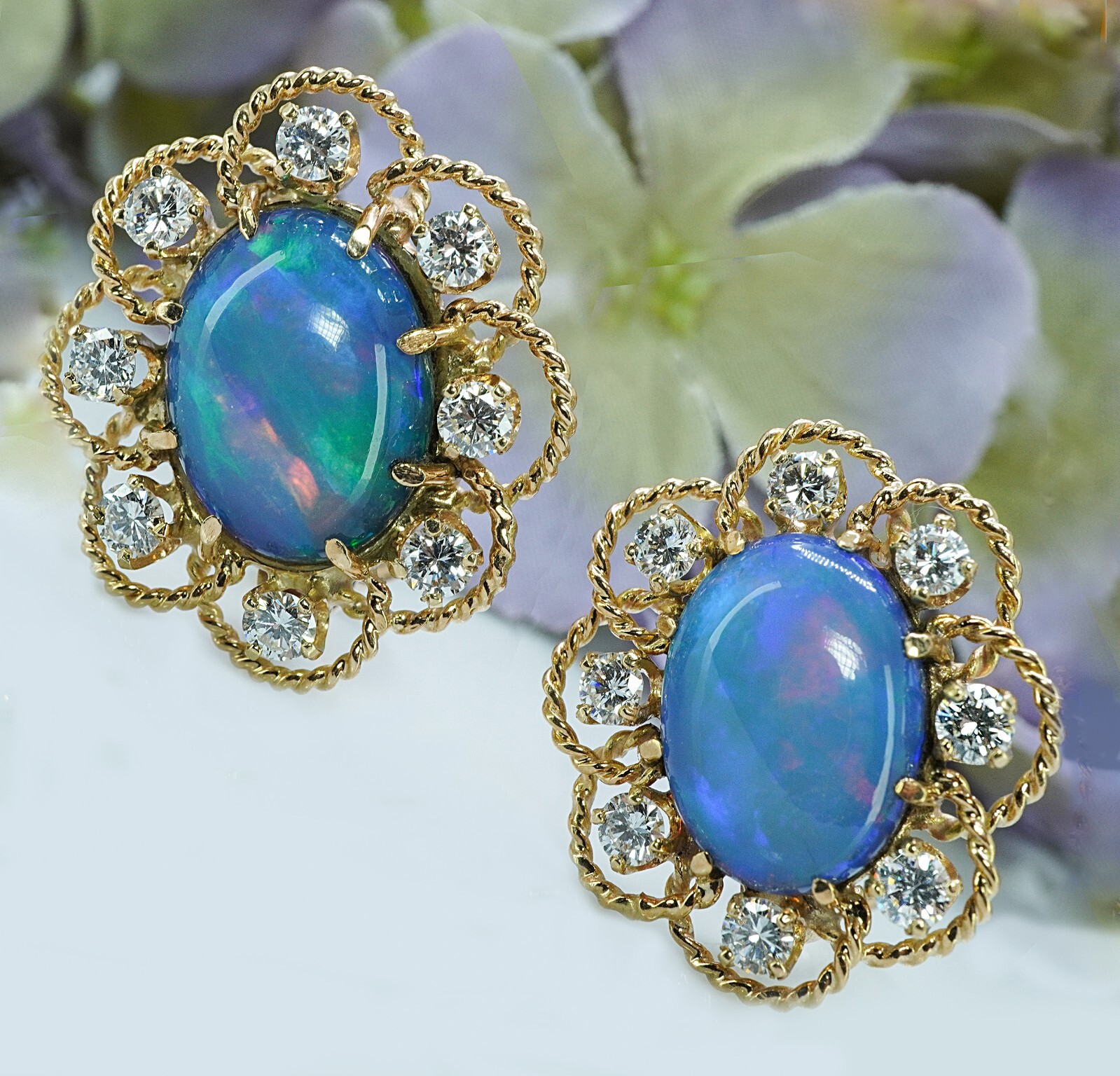 Fine Diamond Giant Opal Diamond Earrings 14K Gold Vintage Best Diamonds Fine Diamond Giant Opal Diamond Earrings 14K Gold Vintage Best Diamonds