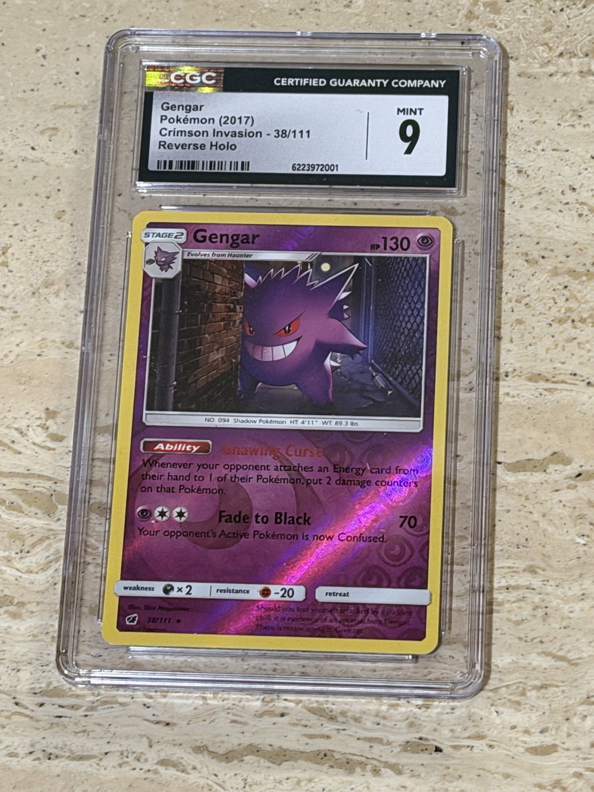 2017 Pokemon Crimson Invasion Gengar #38 Reverse Holo CGC 9 Mint (Regrade)