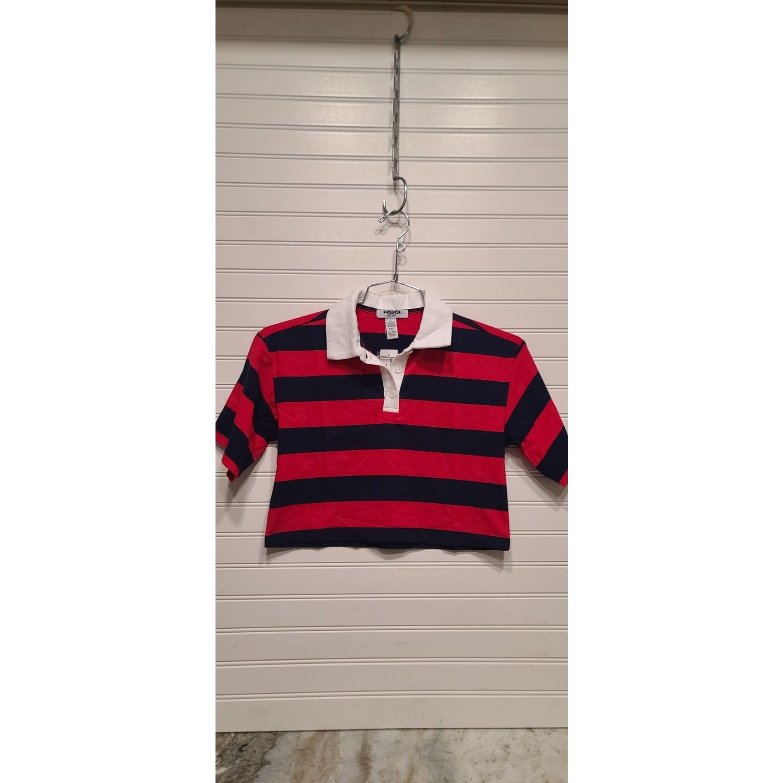 RSQ Womens Striped Red/Blue Crop Polo Size XS RSQ Womens Striped Red/Blue Crop Polo Size XS