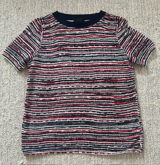 J. Crew Women\'s Striped Beaded 100% Linen Short Sleeve Top Blouse SZ XS NEW J. Crew Women\'s Striped Beaded 100% Linen Short Sleeve Top Blouse SZ XS NEW