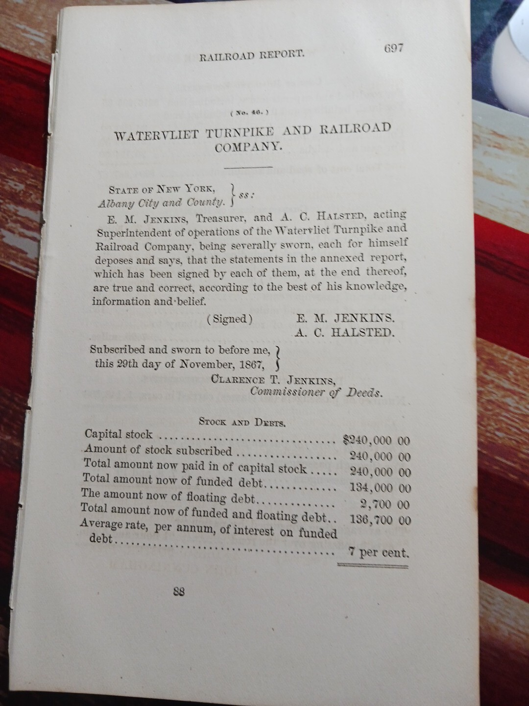 ☆1867 Horse Railroad Report WATERVLIET TURNPIKE & RR COMPANY Albany New York 