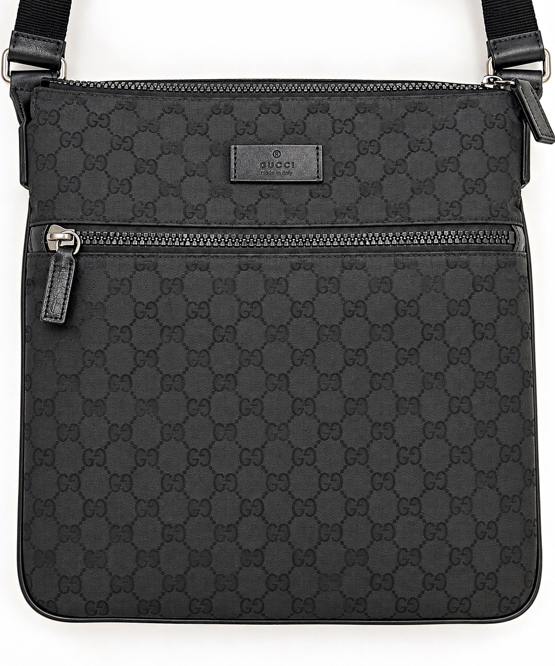 Gucci Black GG Crossbody Bag Zip Silver Hardware Adjustable Strap Dust Bag Gucci Black GG Crossbody Bag Zip Silver Hardware Adjustable Strap Dust Bag