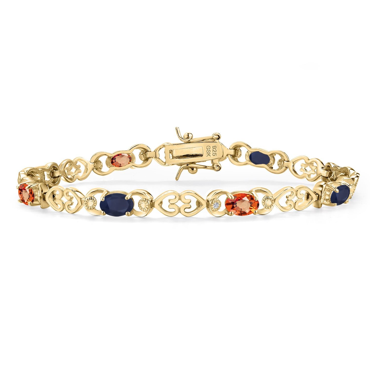 18K Yellow Gold Plated Silver Sapphire and Orange Sapphire and Lab Grown 18K Yellow Gold Plated Silver Sapphire and Orange Sapphire and Lab Grown