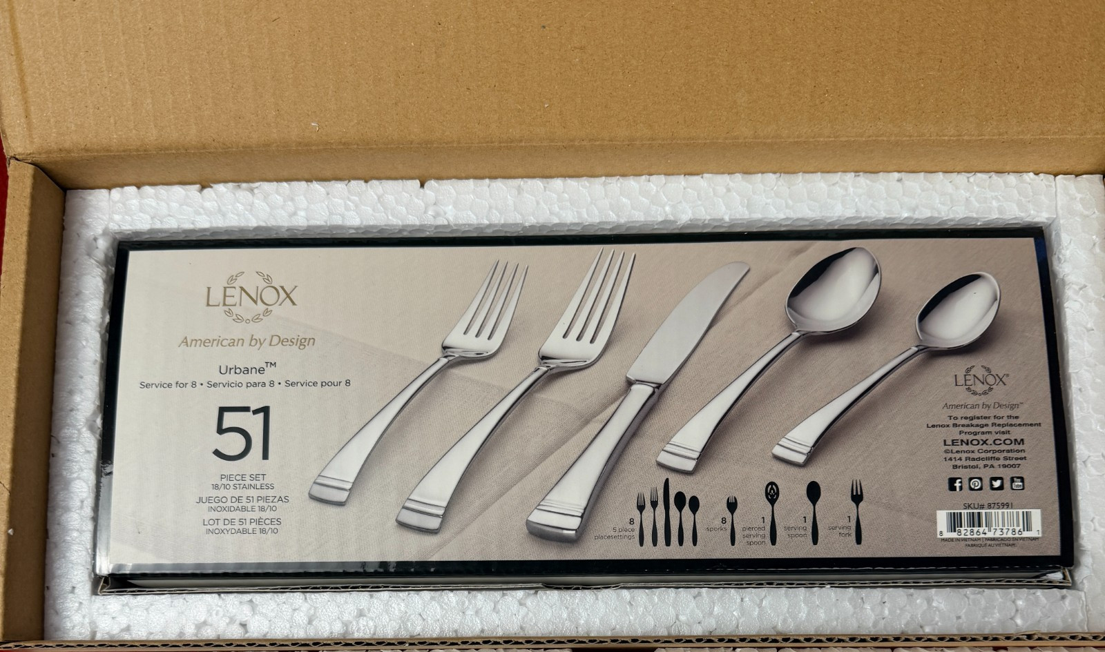 NEW Lenox Urbane 51 Piece 18/10 Stainless Flatware Set Service for 8