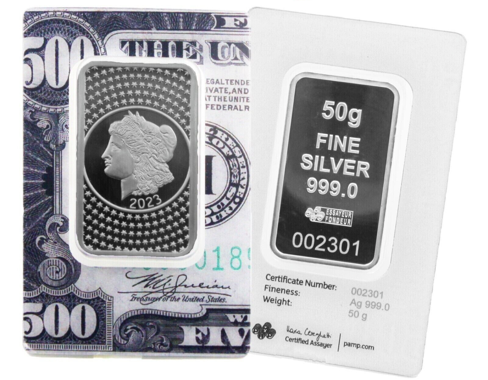 2023 Pamp Suisse Morgan Tribute 50 Gram Silver Bar - In Assay