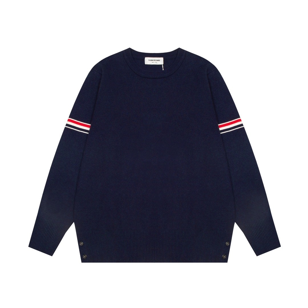 Thom Browne 4-Bar Crew Neck Sweater Wool Blend Knit Pullover Navy M-3XL