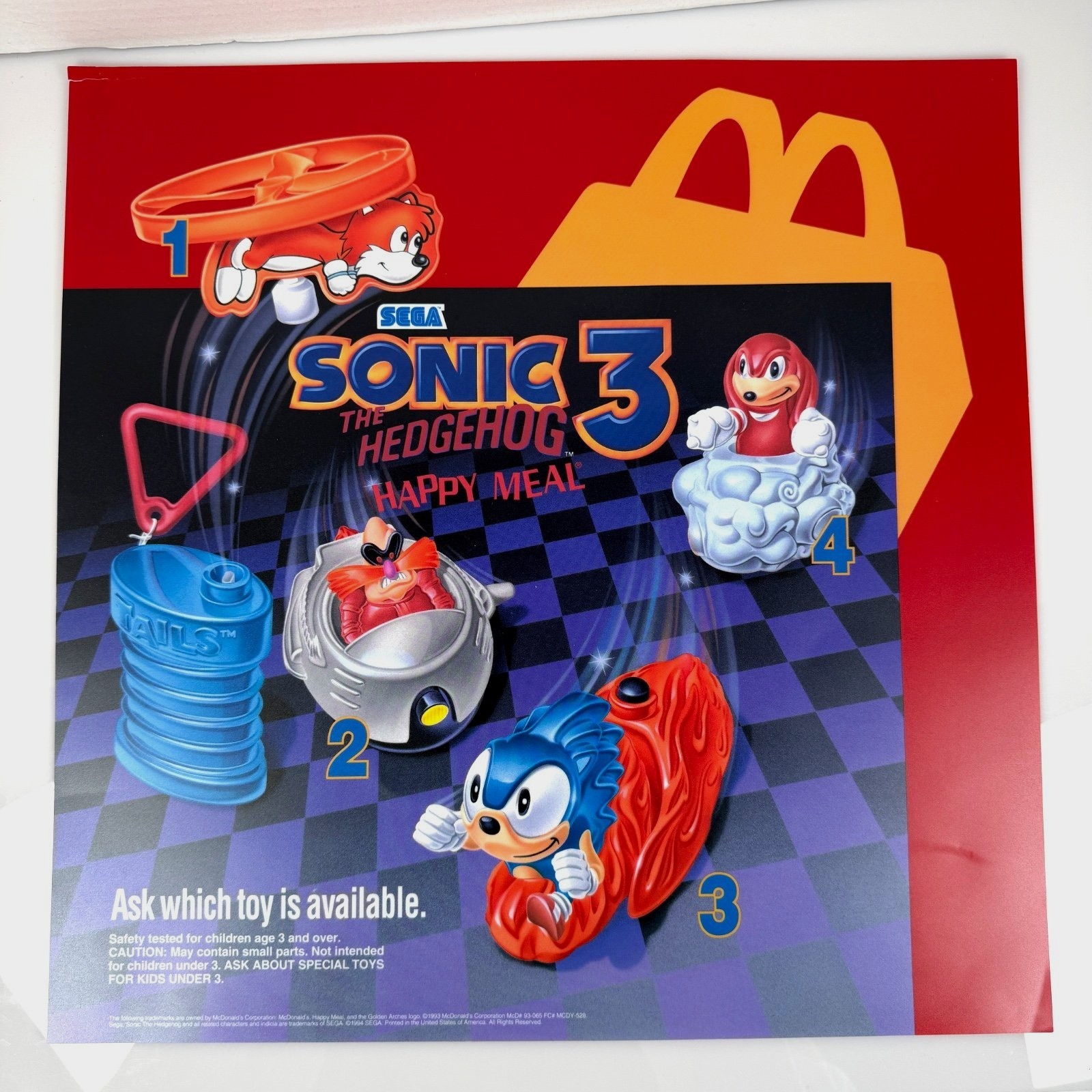 Vtg 1994 McDonald\'s Sonic The Hedgehog 3 Happy Meal Translite Display RARE HTF Vtg 1994 McDonald\'s Sonic The Hedgehog 3 Happy Meal Translite Display RARE HTF