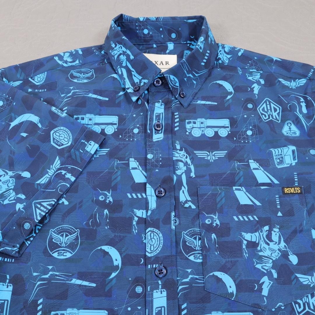 RSVLTS Toy Story Pixar Buzz Lightyear Button Shirt Mens Small Blue Geometric
