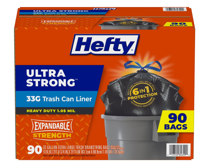 Hefty Ultra Strong Drawstring Trash Bags, Unscented 33 gal., 90 ct.