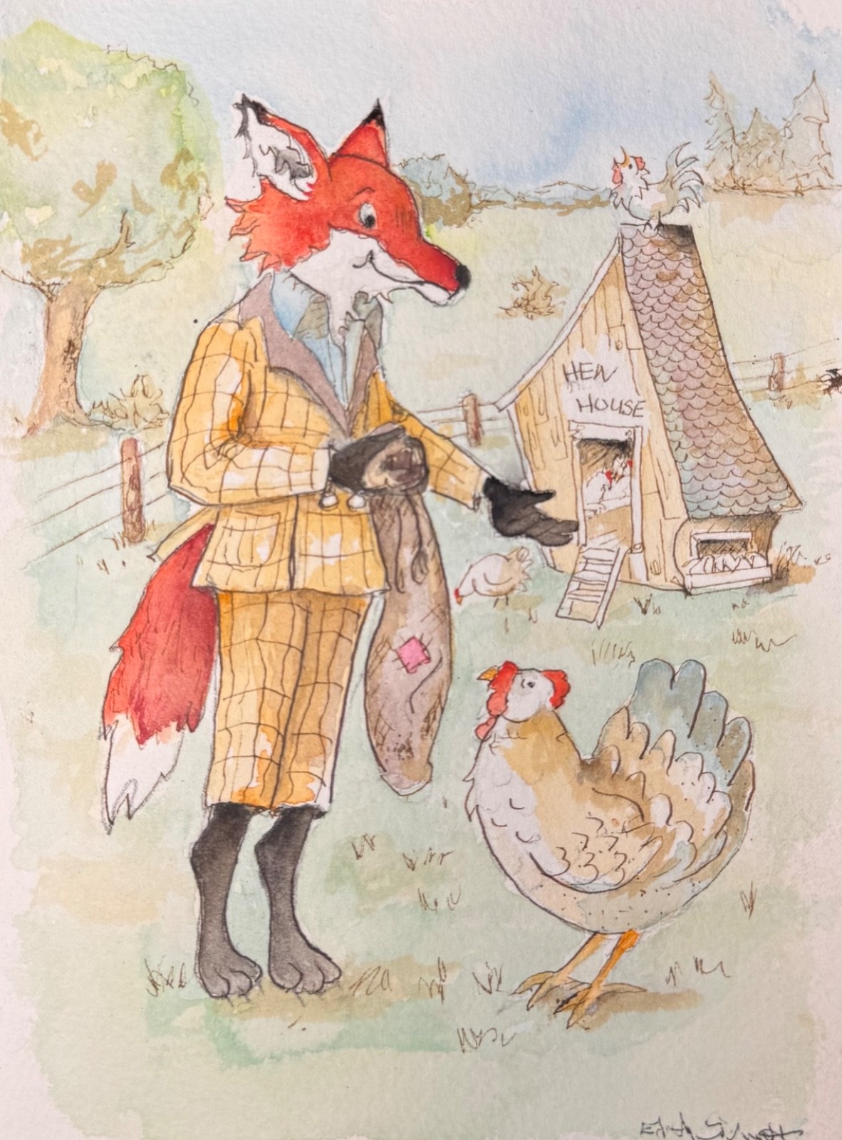 OOAK Origional watercolor painting signed by artist Edith Schmidt
