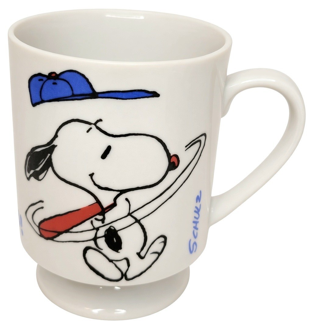 VTG Peanuts Snoopy Baseball Home Run King Ceramic Pedestal Coffee Mug Cup Schulz