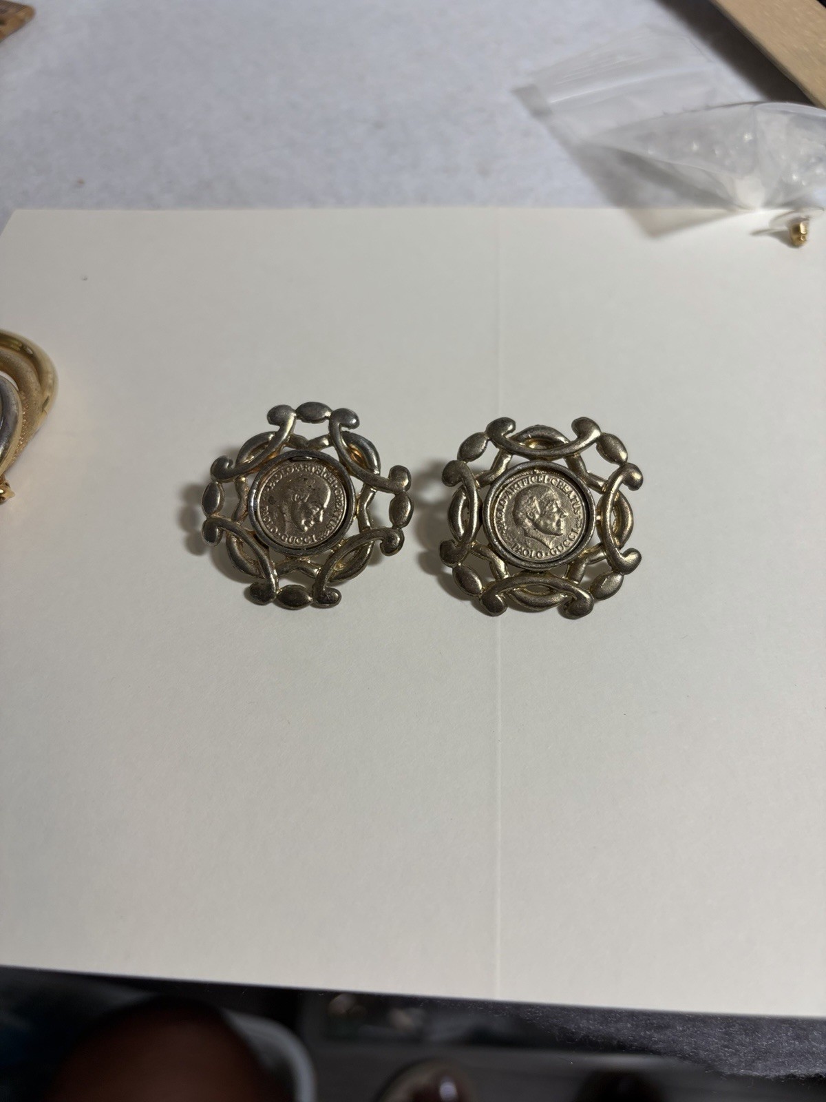 Vintage Paolo Gucci Statement Coin Pierced Post Earrings 1980s Runway Jewelry Vintage Paolo Gucci Statement Coin Pierced Post Earrings 1980s Runway Jewelry