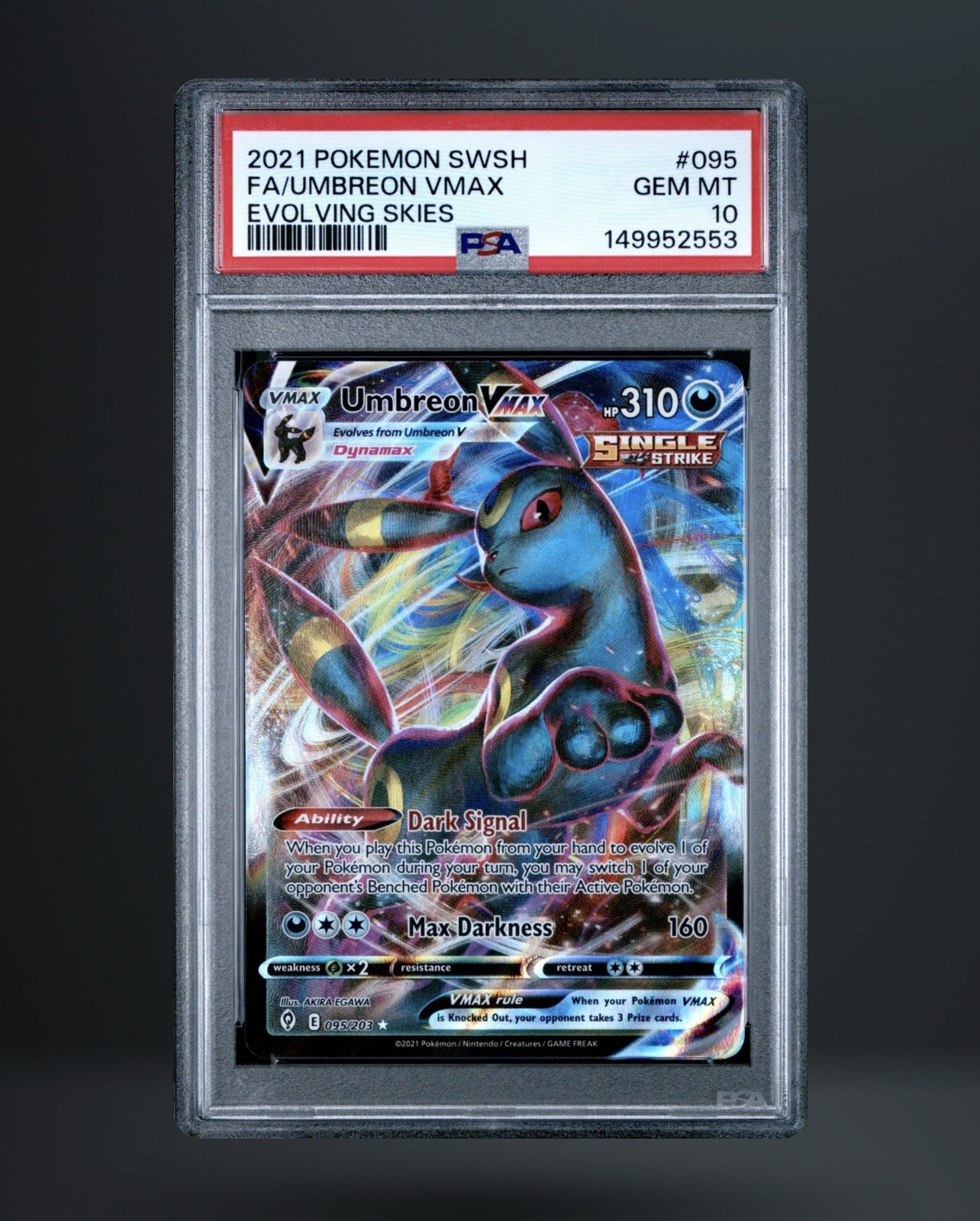 2021 POKEMON SWORD & SHIELD EVOLVING SKIES #095 FULL ART/UMBREON VMAX PSA 10 2021 POKEMON SWORD & SHIELD EVOLVING SKIES #095 FULL ART/UMBREON VMAX PSA 10
