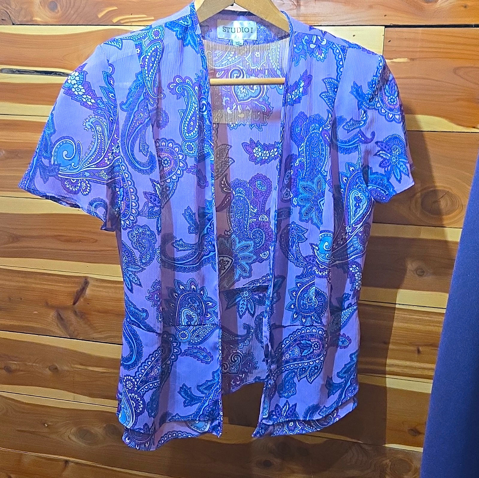 Studio I Women’s Purple/Blue Paisley Sheer Chiffon Edge2edge   Blouse Sz 10 Boho