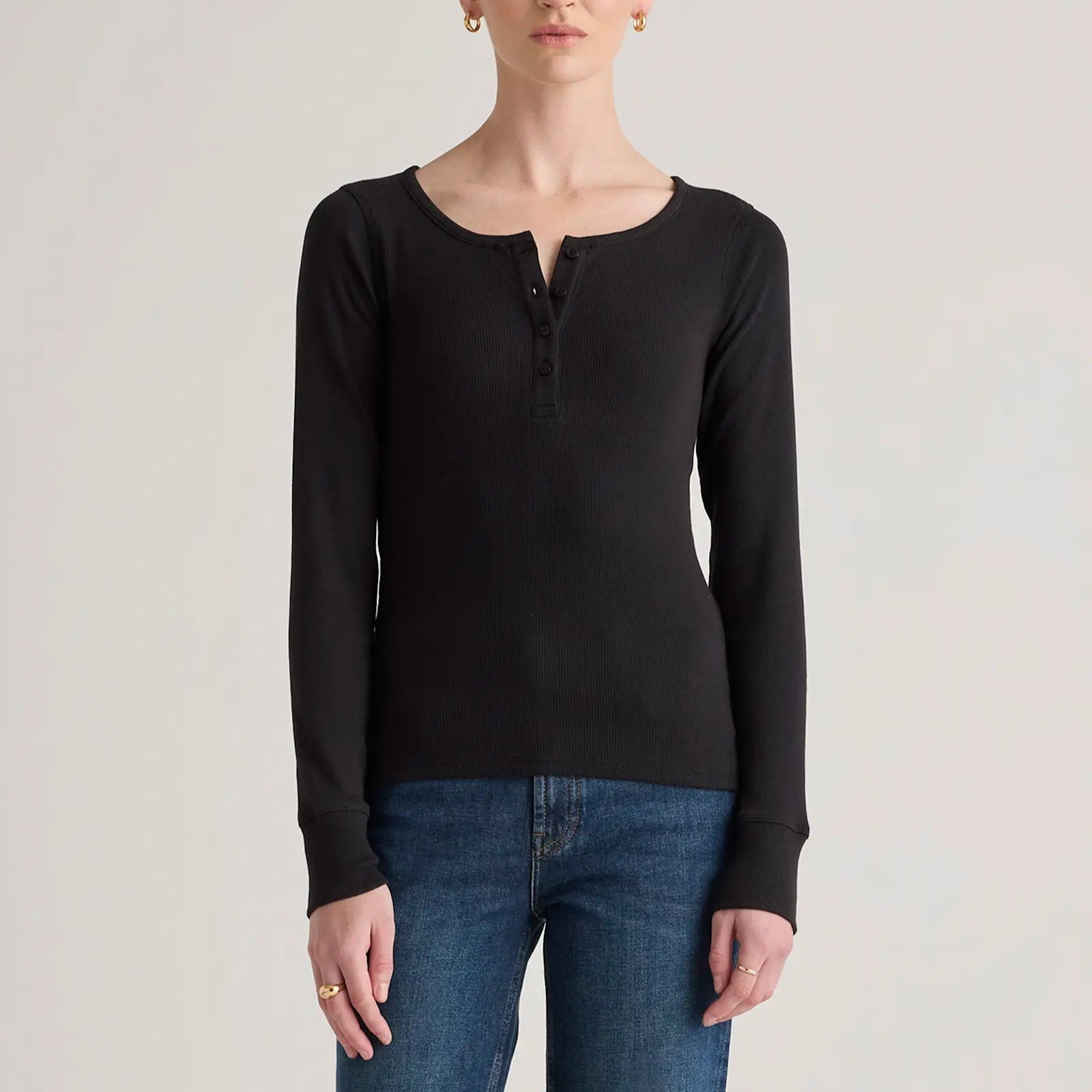 Quince - Organic Cotton Micro-Rib Henley Long Sleeve Tee - Size M - NWT Quince - Organic Cotton Micro-Rib Henley Long Sleeve Tee - Size M - NWT