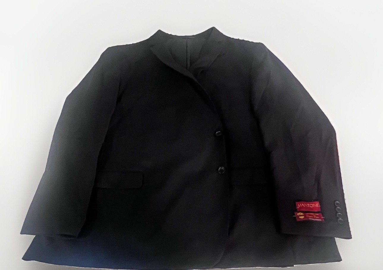 Mantoni Men\'s Black Virgin Wool Stretch Suit Jacket 2-Button Notch Size 64 B&T Mantoni Men\'s Black Virgin Wool Stretch Suit Jacket 2-Button Notch Size 64 B&T