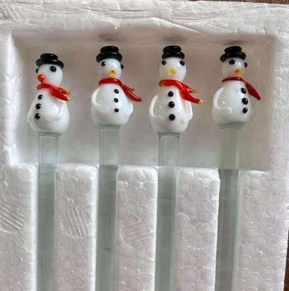 Vintage Georges Briard Handpainted Glass Snowman Swizzle/Stirrer Sticks Vintage Georges Briard Handpainted Glass Snowman Swizzle/Stirrer Sticks