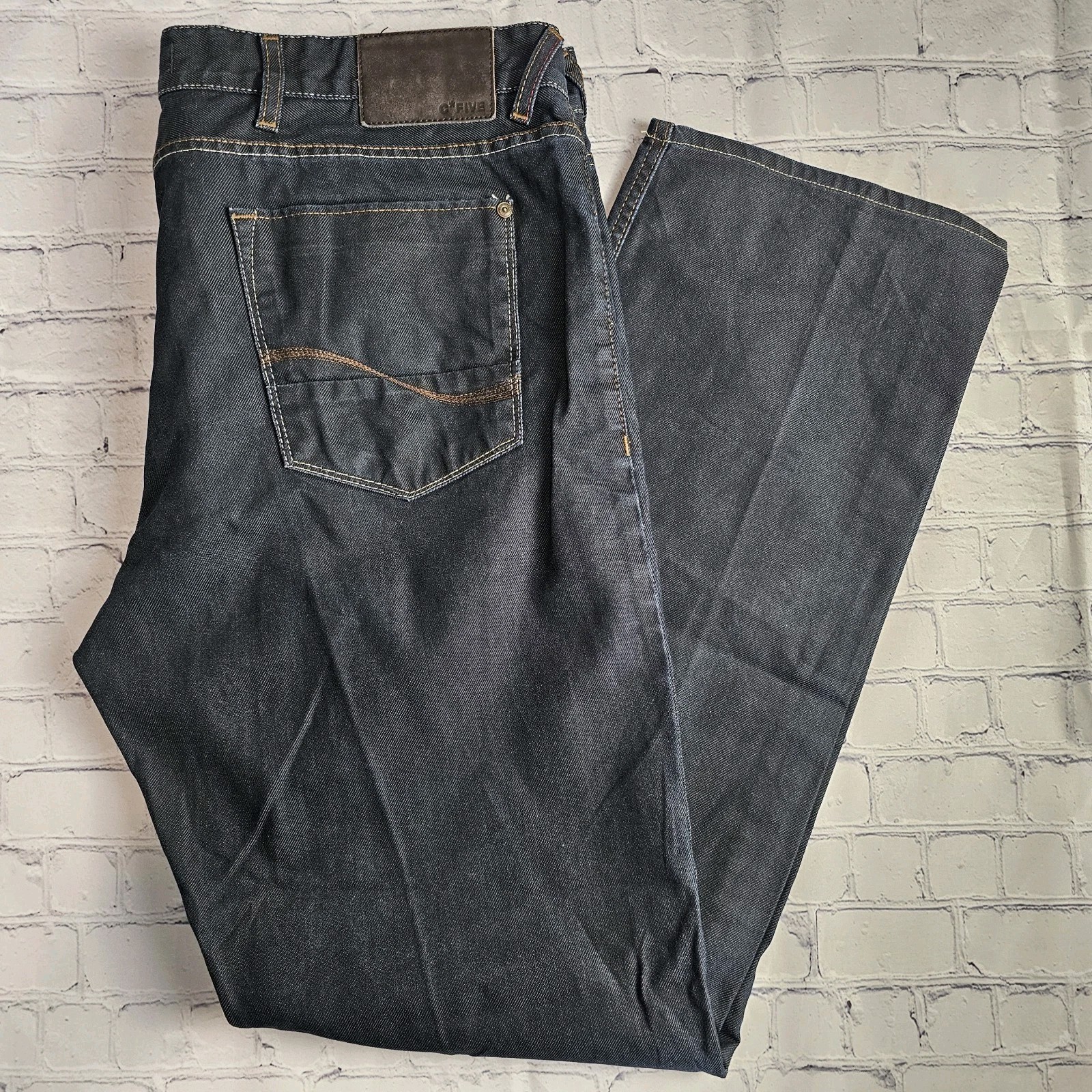 Celio* C*FIVE Jeans Size 42X34 Moto Denim Thick Stitch Embroidered Straight Leg Celio* C*FIVE Jeans Size 42X34 Moto Denim Thick Stitch Embroidered Straight Leg