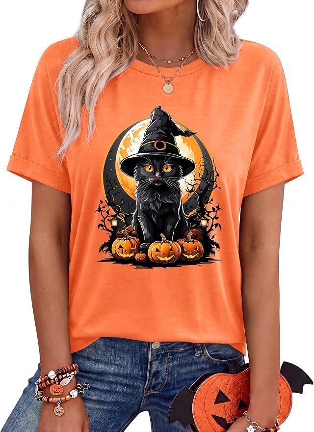 Womens Halloween Shirts Pumpkin Ghost Cat Shirt Fall Party Tshirt Womens Halloween Shirts Pumpkin Ghost Cat Shirt Fall Party Tshirt