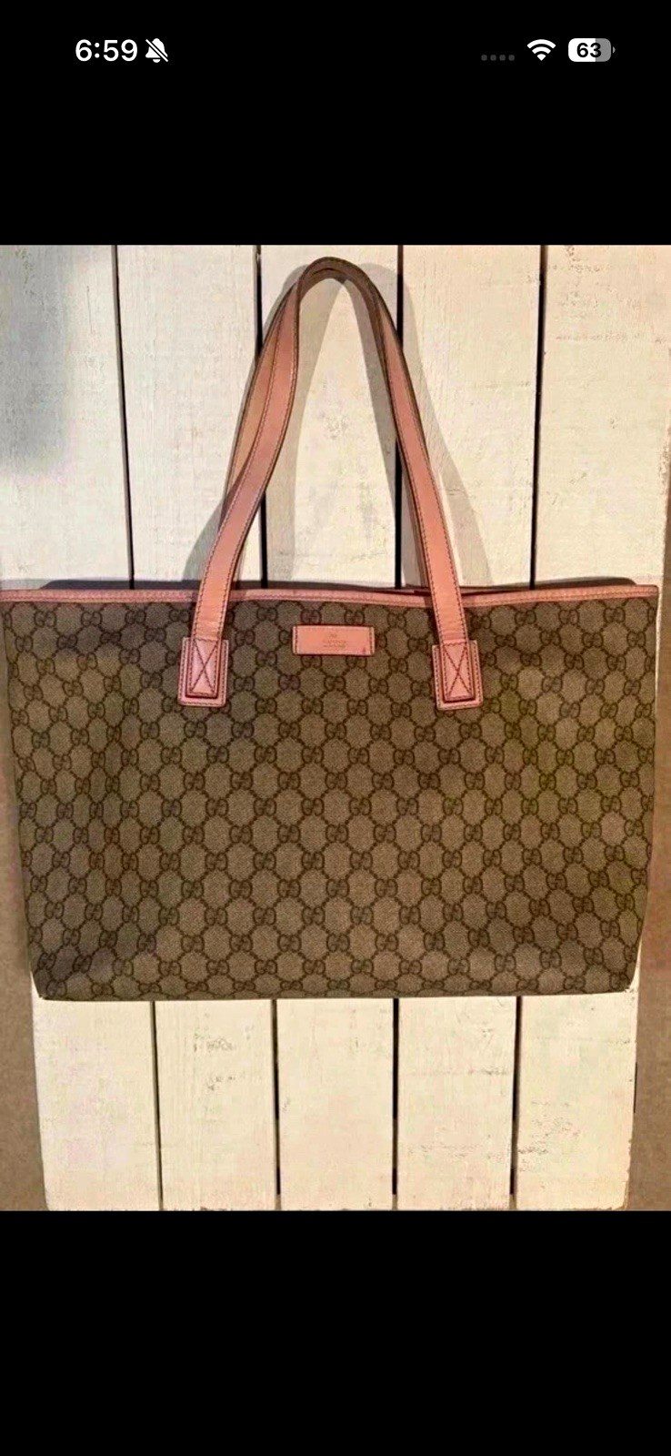 Gucci GG Canvas Zip Tote Handbag Beige/Brown with Pink Leather Trim Gucci GG Canvas Zip Tote Handbag Beige/Brown with Pink Leather Trim