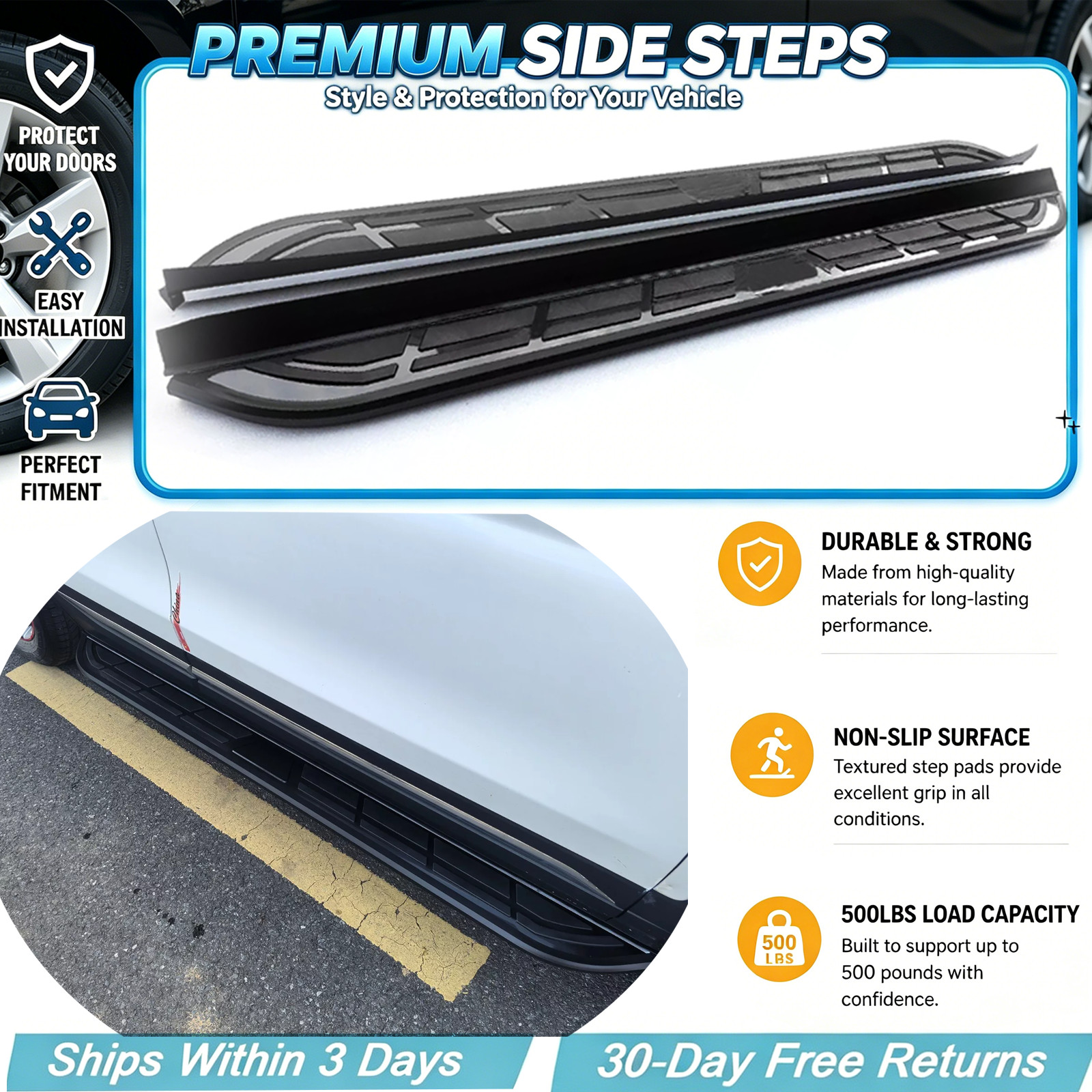 Fits for Land Rover Discovery LR3 LR4 2003-2016 Running Board Side Step Nerf Bar