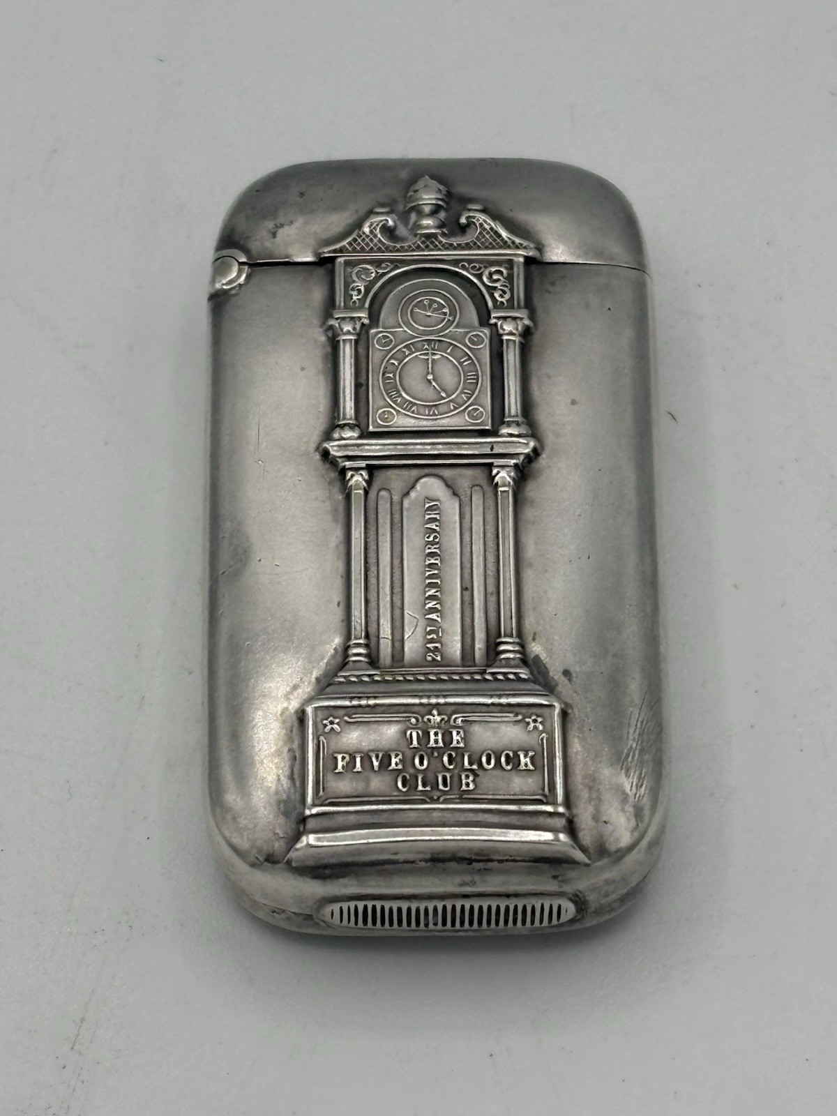 Antique 1904 Sterling Silver Vesta Match Safe Five O’Clock Club 21st Anniversary