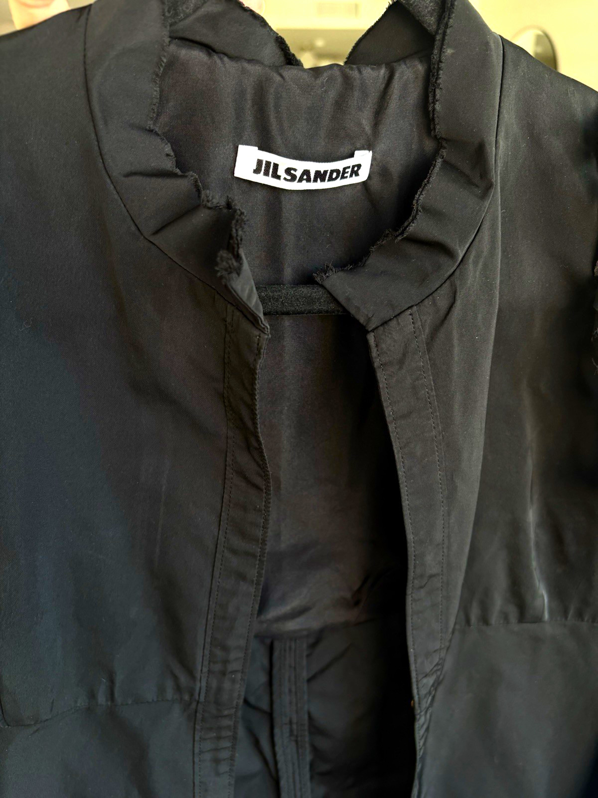 Jil Sander Black Satin Ruffle Lined Collared Button Knee Dress Size 36