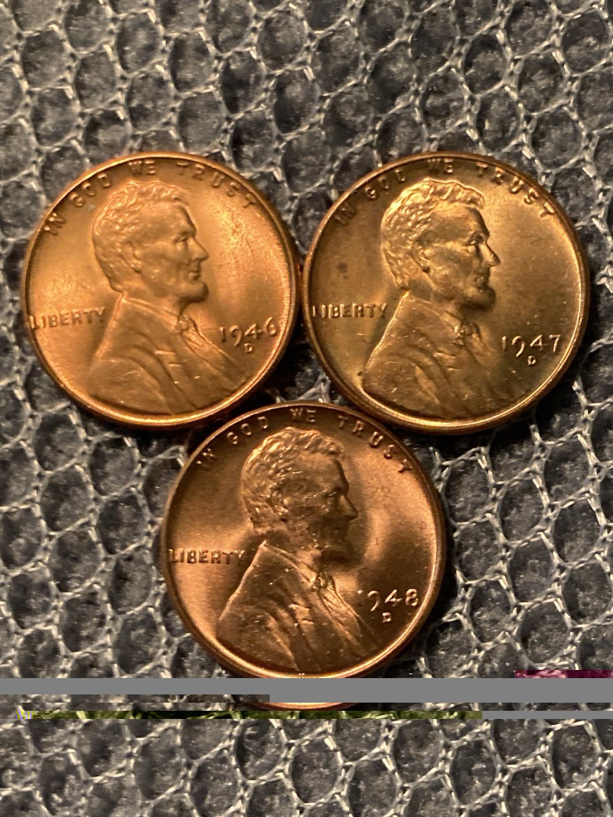 Lot of 3 BU Lincoln Cents 1946-D, 1947-D, 1948-D RD 0.95 KM-132 Lot of 3 BU Lincoln Cents 1946-D, 1947-D, 1948-D RD 0.95 KM-132