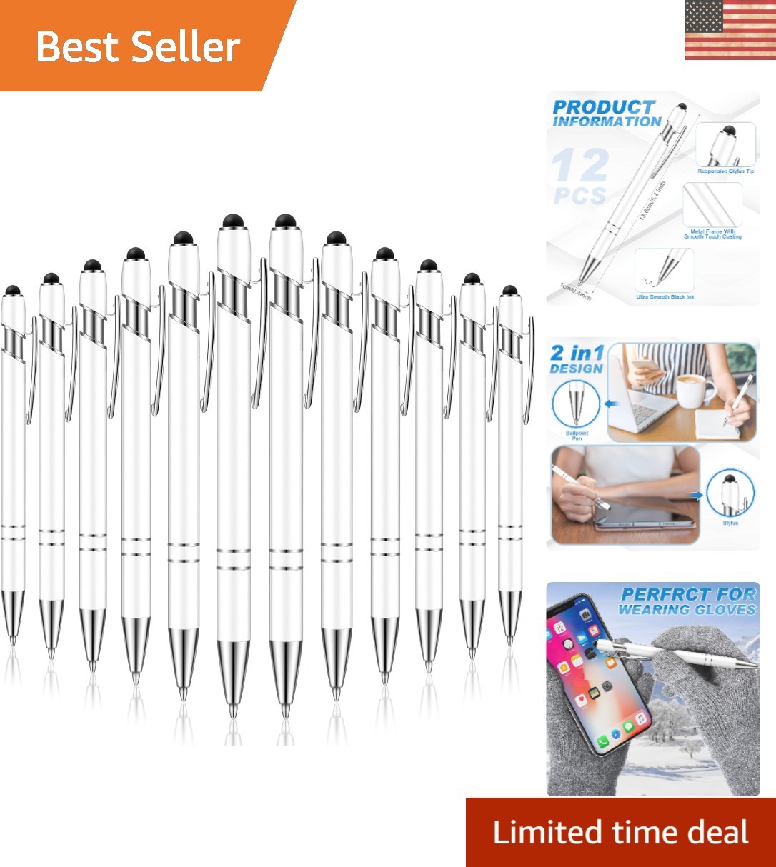 Elegant 12-Pc White Metal Stylus and Ballpoint Pen Set for Modern Professionals Elegant 12-Pc White Metal Stylus and Ballpoint Pen Set for Modern Professionals
