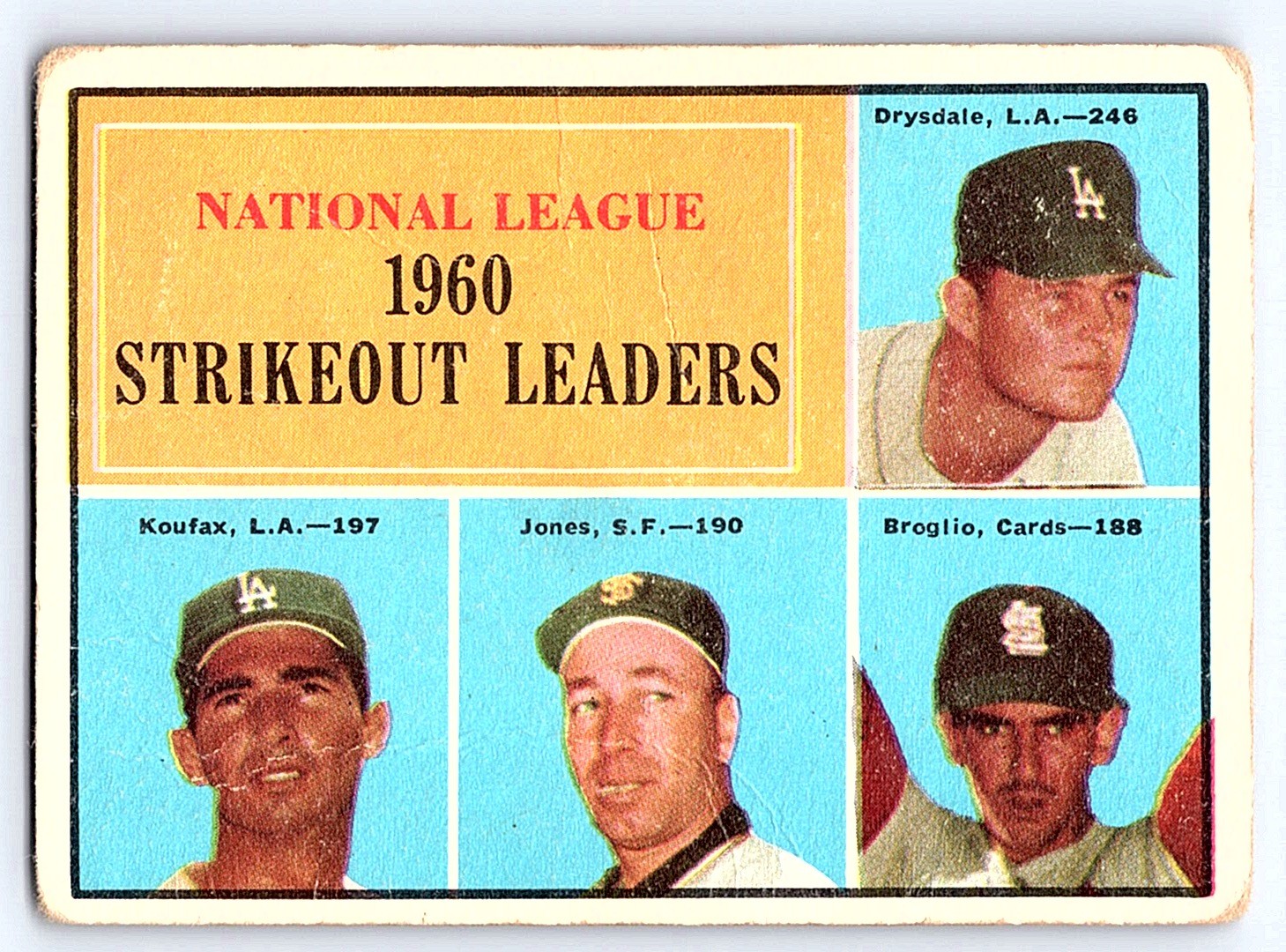 1961 Topps #49 NL 1960 Strikeout(Don Drysdale / Sandy Koufax / Jones /  Broglio)