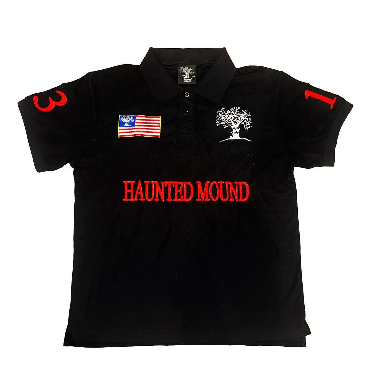 Haunted Mound Y2k Casual Retro Patchwork Pattern America Long Sleeve Polo Shirt Haunted Mound Y2k Casual Retro Patchwork Pattern America Long Sleeve Polo Shirt