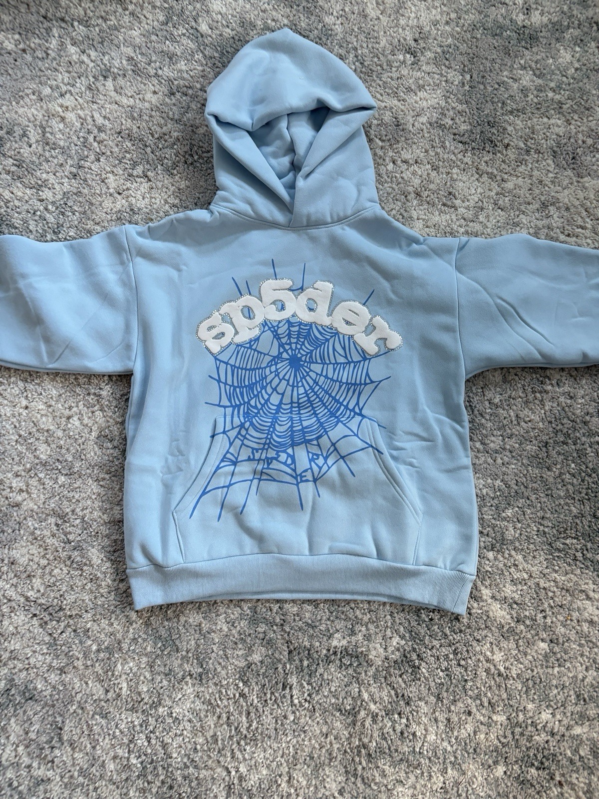 Sp5der Sky Blue Spider Web Men\'s Hoodie Sweatshirt Size M