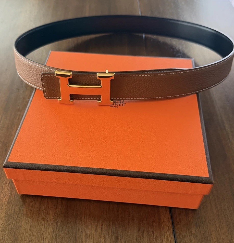 Hermès Reversible H Belt 32mm Gold Brown Black  Gold Buckle Size 95