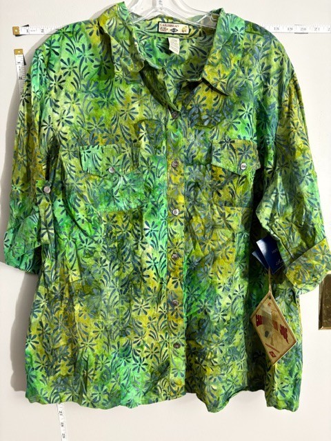 NWT Caribbean Joe 2X Authentic Batik Shirt 100% Cotton Tropical Button Front