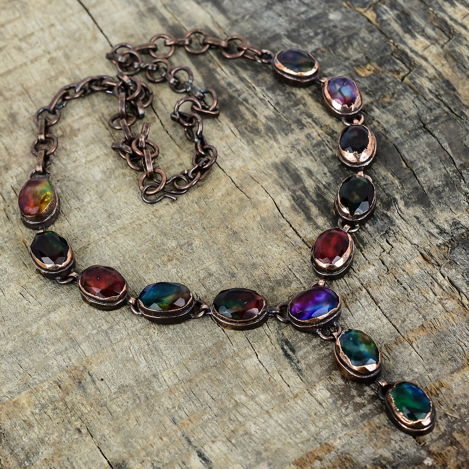 Valentines Deal Natural Ammolite Electroformed Chain New Necklace Jewelry Copper