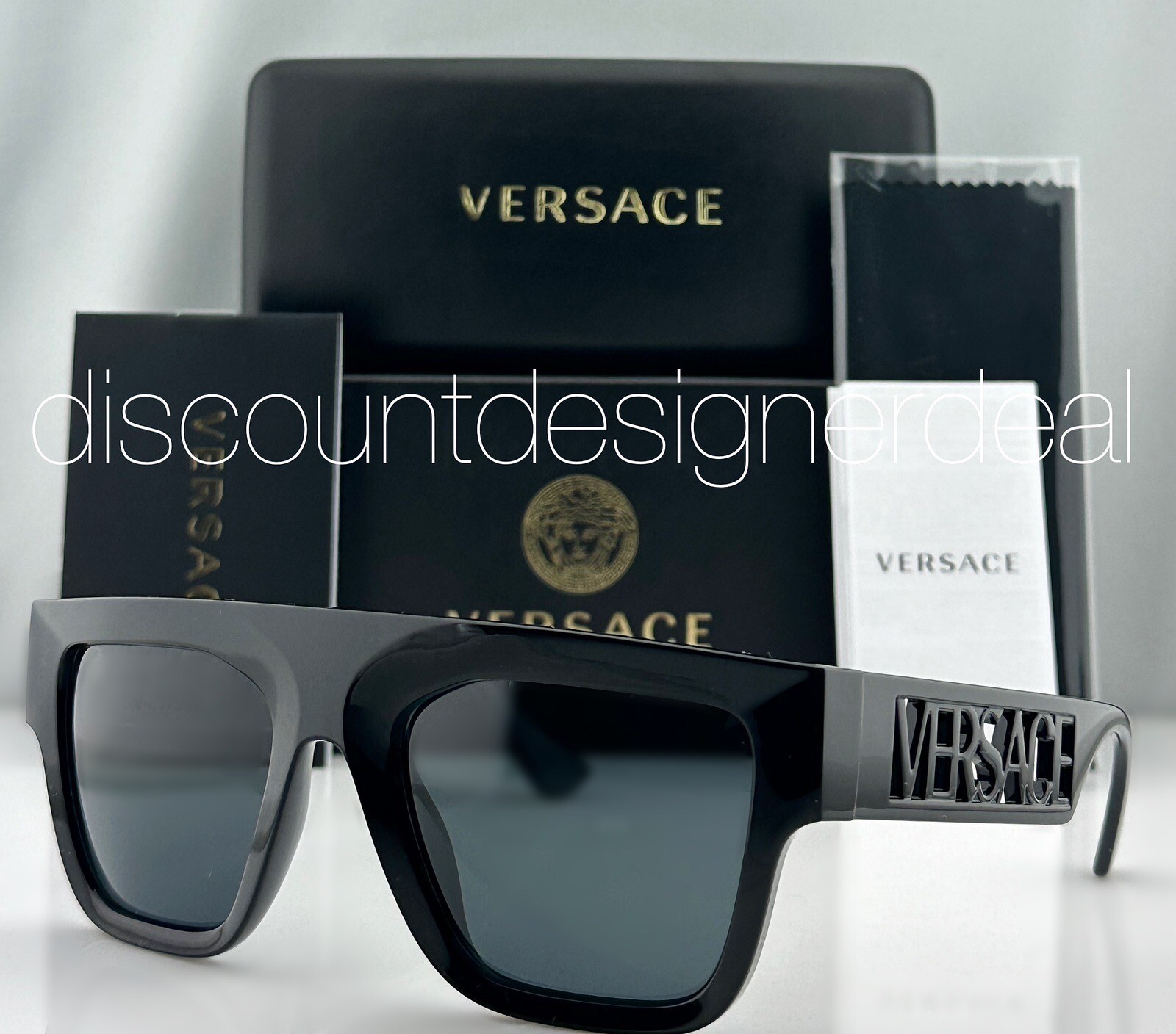 Versace VE4430U Square Flat Top Sunglasses Black Frame Gray Lens GB1/87 53mm NEW