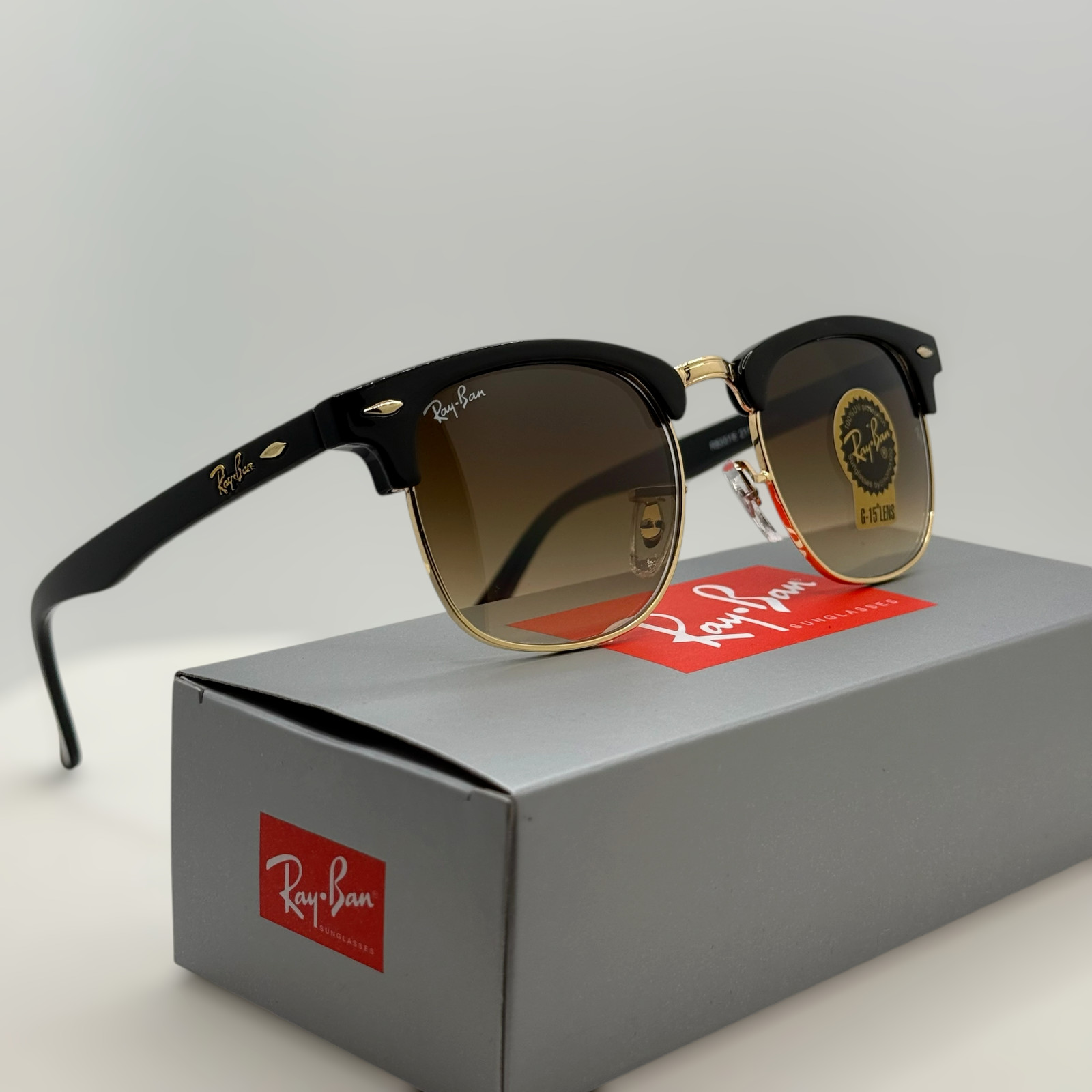 Ray-Ban RB3016 Clubmaster Sunglasses Black Frame Brown Lens 21-145 3M Ray-Ban RB3016 Clubmaster Sunglasses Black Frame Brown Lens 21-145 3M