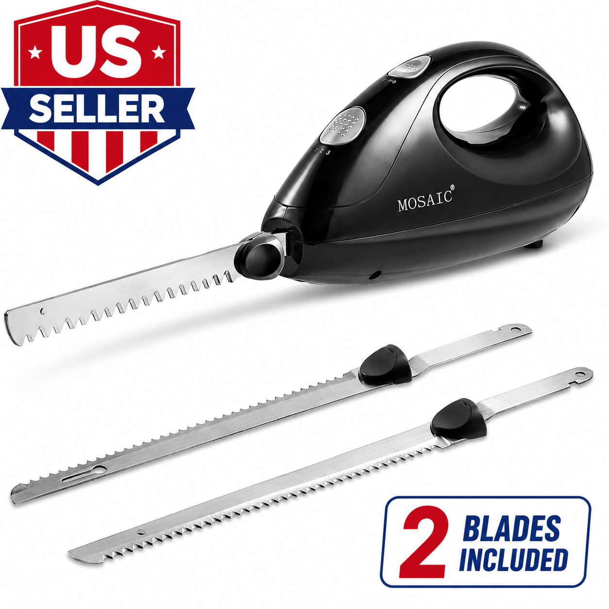 Electric Knife, Electric Carving Knife with 2 Serrated 8” Stainless Steel Blades