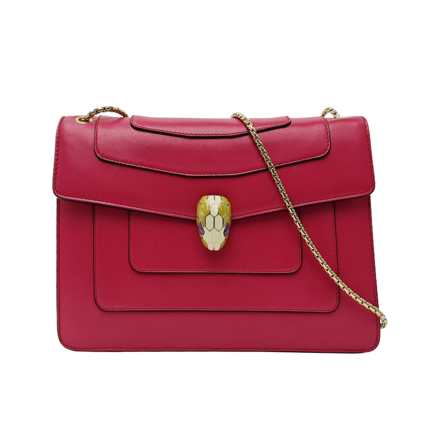 【Authentic】 BVLGARI SERPENTI FOREVER Pink Leather Handbags (DDP)