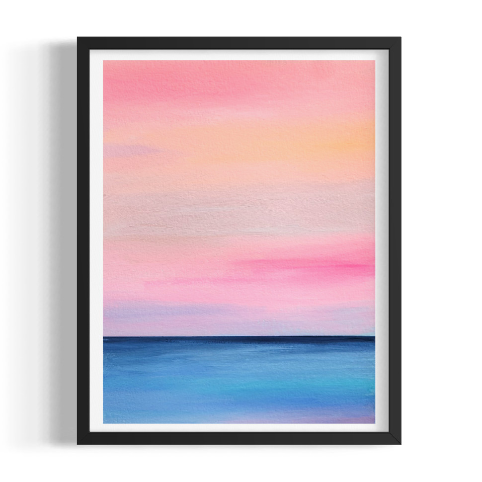 Original Abstract 9x12 Coastal Seascape Painting Pink Wall Art Living Room Original Abstract 9x12 Coastal Seascape Painting Pink Wall Art Living Room