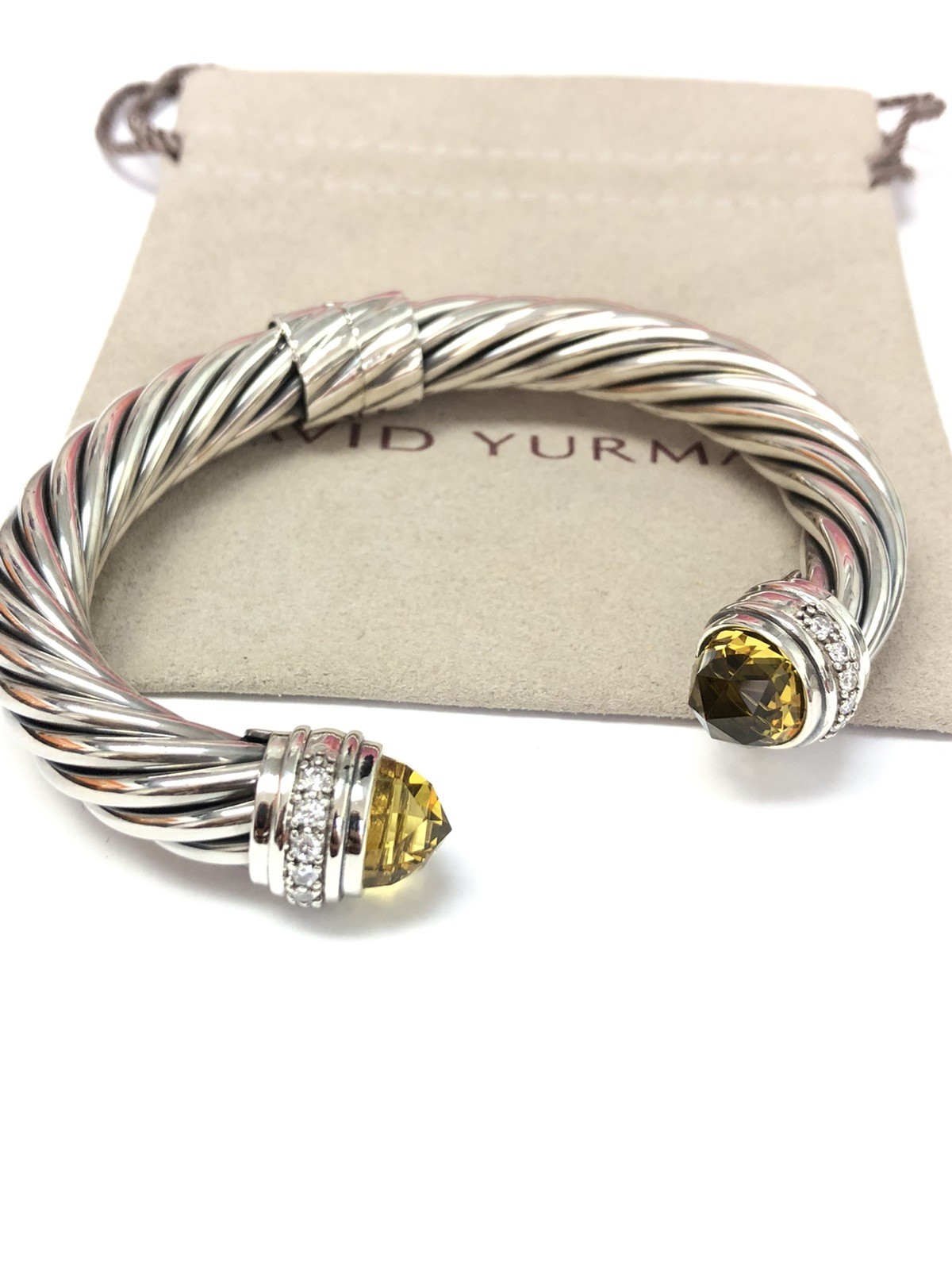 David Yurman 10mm Cable Classics  Bracelet 925 Silver Lemon Citrine & Diamonds