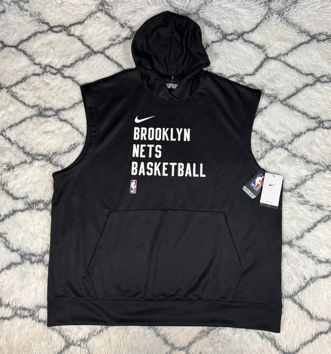 NIKE Brooklyn Nets NBA Team Issue Warmup Hoodie Tank Black Men's Sz 2XLT *NEW*