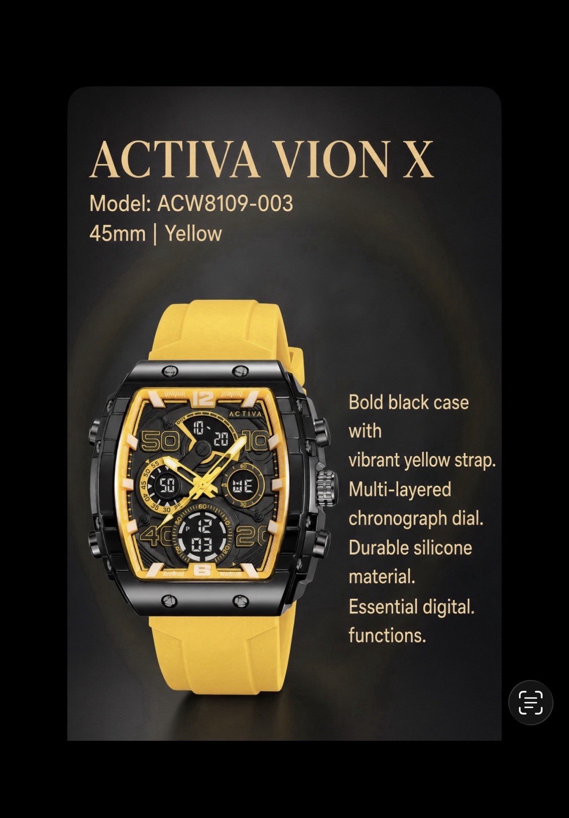 Activa X Invicta Men's Watch 45mm Black Yellow ACW8109-003 Digi Analog NIB $99