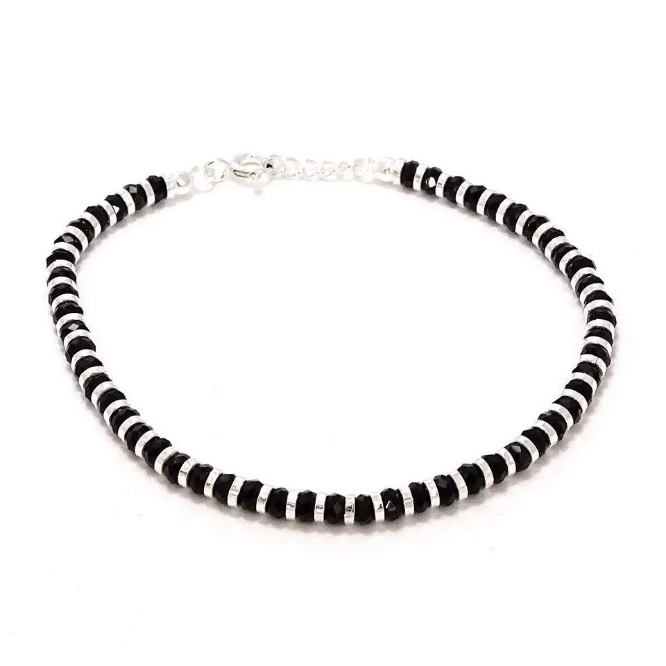 1 Pc Sterling Silver Bracelet Black Beads Nazariya Bracelet For Women 7 inch 1 Pc Sterling Silver Bracelet Black Beads Nazariya Bracelet For Women 7 inch