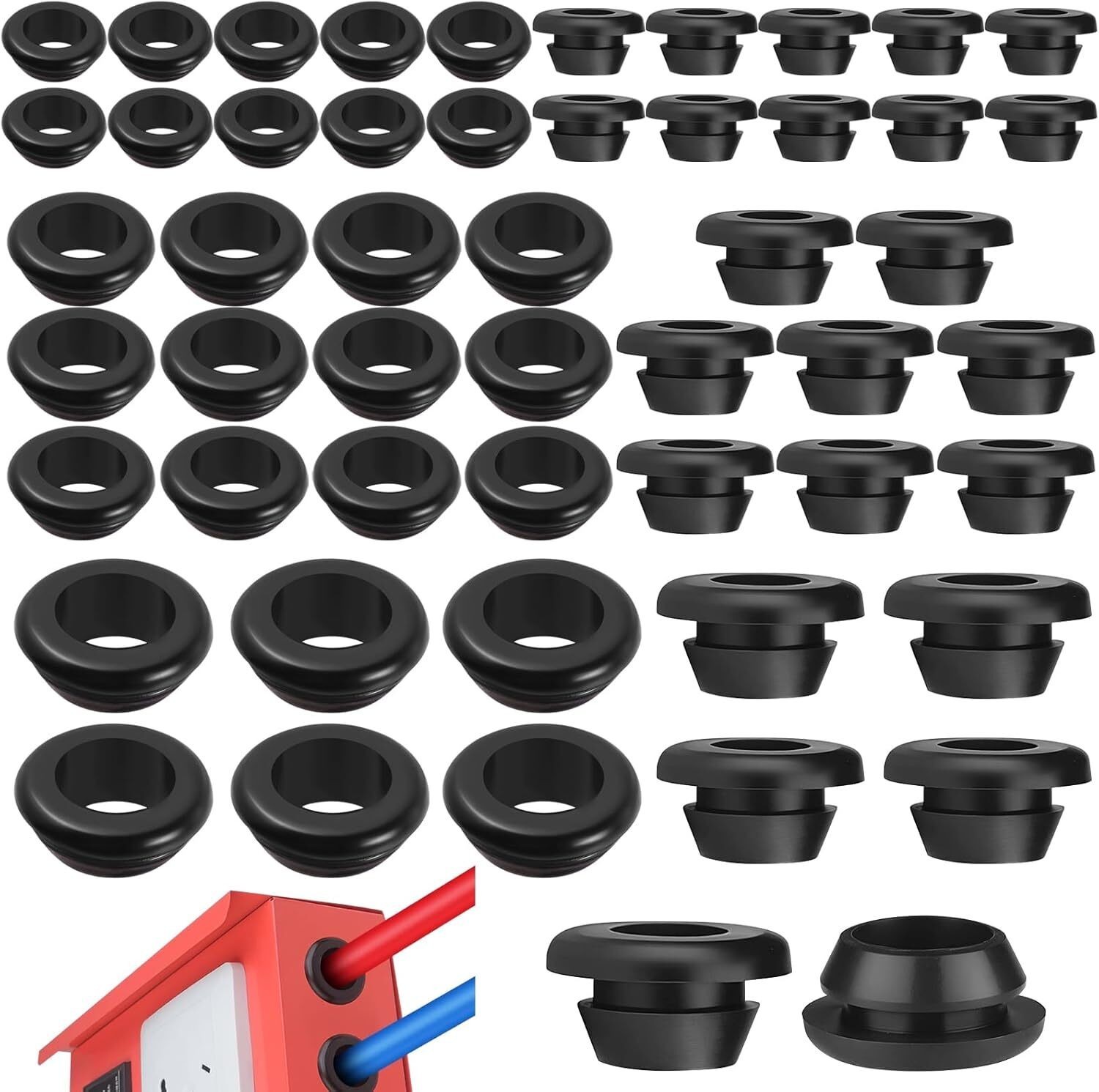 70PCS Rubber Grommet Kit Cable Wire Hole Grommets Automotive Electrical Set